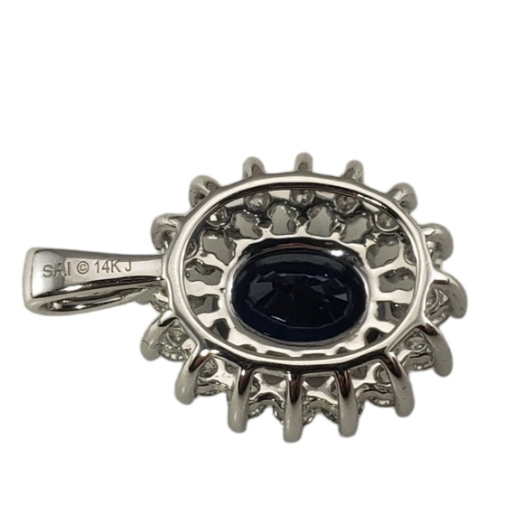14K White Gold Sapphire and Diamond Pendant Certified #16203 - Picture 4 of 8